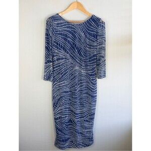 Indication by ECI Blue White Abstract Sheath Midi Dress Large